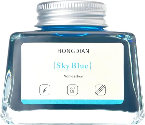 Vista 2 de Hongdian - Tinta embotellada color azul cielo para pluma estilográfica, botella de tinta sin carbono de 2 onzas líquidas, tinta de caligrafía