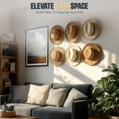 Vista 9 de Modern JP - Ganchos adhesivos para colgar sombreros en la pared (6 unidades) - Perchero para sombreros de vaquero, organizador para sombreros de ala