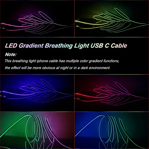 Vista 7 de Cable de carga LED USB C, cable de carga rápida tipo C de 6 pies con iluminación 3A con sincronización de datos, compatible con Samsung, Moto, LG