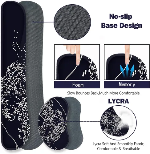 Vista 5 de ToLuLu Alfombrilla de mouse extendida para juegos, juego de soporte ergonómico de espuma viscoelástica para teclado y mouse reposamuñecas