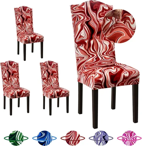 Vista 30 de Sufdari Juego de 4 fundas para sillas de comedor, color beige, antideslizantes, de elastano, elásticas, para comedor, hotel (Grande)