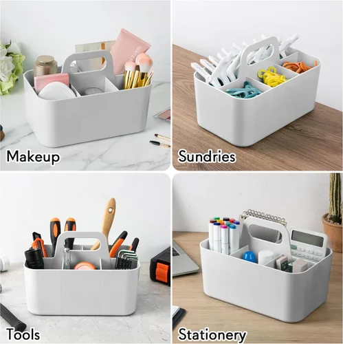 Vista 5 de Tiawudi Paquete de 2 Organizadores Caddy con Asa, Caddy de Plástico Portátil, Organización de Almacenamiento para Limpieza, Baño, Maquillaje, Arte