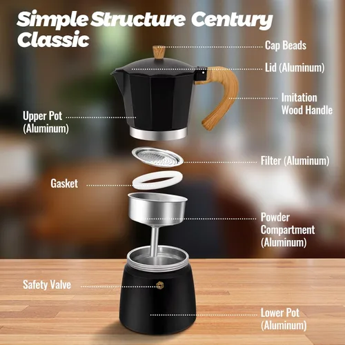 Vista 30 de Cafetera clásica de aluminio para 3 tazas Azul