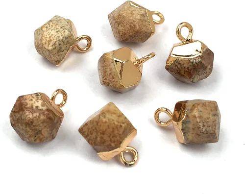 Vista 6 de QSLLER 10 dijes de ágata de piedra natural, colgantes de cuarzo de ágata facetada, dijes para bricolaje para hacer collares o joyas