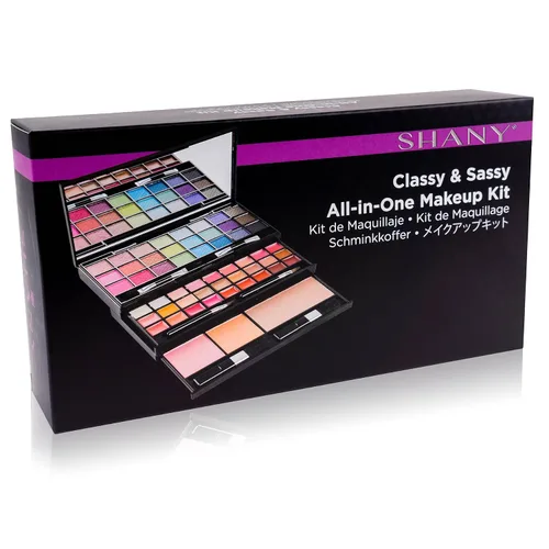 Vista 3 de Shany Classy & Sassy All-in-One Kit con Espejo, Aplicadores de Maquillaje, 24 sombras, 18 brillos labiales, 2 rubores y 1 base