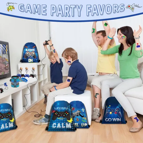 Vista 6 de 122 piezas de recuerdos de fiesta de videojuegos, recuerdos de fiesta de jugadores para niños, incluye bolsas con cordón de fiesta de videojuegos
