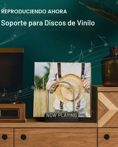 Vista 7 de BS-VOG Soporte para discos de vinilo Now Playing, almacenamiento de discos de vinilo de 50 LP con ranuras antideslizantes, soporte de disco de Negro