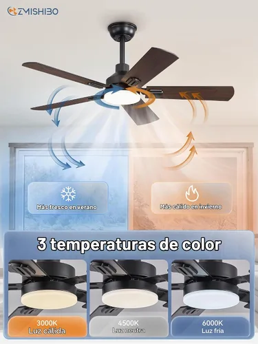 Vista 3 de ZMISHIBO Ventiladores de techo de 44 pulgadas con luces, ventilador de techo moderno negro con control remoto, ventilador de techo