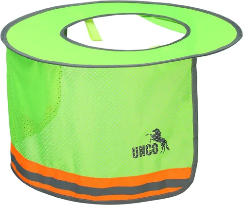 Vista 9 de Casco Industrial UNCO con Protector Solar, Verde, Visera Completa y Estándar de Malla, Alta Visibilidad Reflectante, Accesorio para Casco Duro