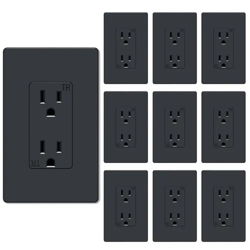 Vista 15 de Salida de receptáculo decorador, placa de pared sin tornillos incluida, salida de pared resistente a manipulaciones de 15 amperios y 125 V, 2 polos