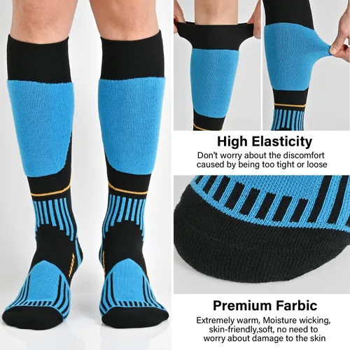 Vista 4 de COOPLUS 2 pares de calcetines de esquí para hombres y mujeres, calcetines de compresión hasta la rodilla para esquí, snowboard, senderismo, deportes