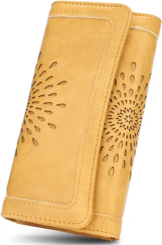 Vista 13 de Aphison - Cartera larga de cuero suave RFID para mujer, con caja de regalo
