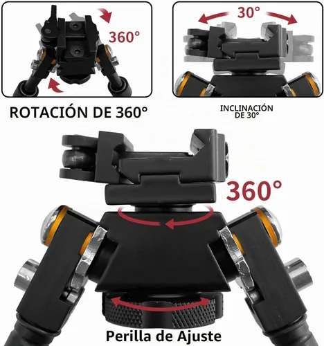 Vista 3 de Sutekus Bípode ajustable con palanca de desmontaje rápido, bípode giratorio de liberación rápida inclinable para caza y exteriores, negro