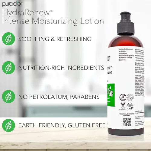 Vista 5 de PURA D'OR HydraRenew Loción hidratante intensa de 16 onzas para piel ultra seca, crema de manos y cuerpo, mantecas de cacao y karité, ácido
