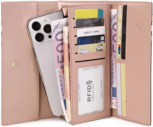 Vista 7 de Pomelo Best Cartera para mujer, cartera para mujer, cartera para mujer 2024, cartera de cuero con bloqueo RFID con múltiples ranuras para tarjetas