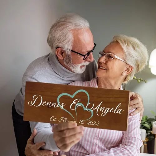Vista 3 de Bemaystar Regalos de boda personalizados, letreros de madera personalizados con nombre/fecha, para recuerdos únicos de aniversario, ideas de regalo