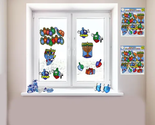 Vista 6 de The Dreidel Company Hanukkah - Adhesivos de gel para ventana, 10 adhesivos de gel elásticos, fáciles de quitar, no tóxicos, sin ensuciar