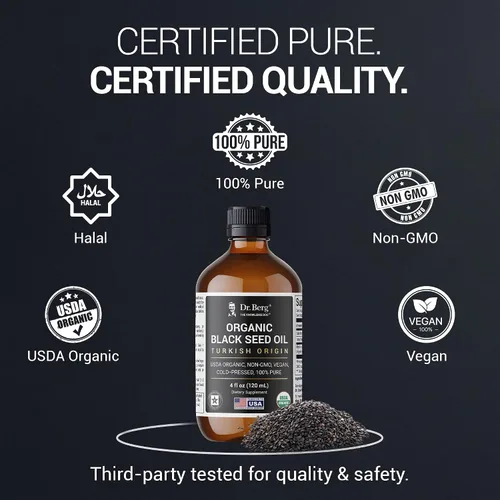 Vista 9 de Dr. Berg Aceite de Semilla Negra Orgánico Prensado en Frío – Puro Aceite de Nigella Sativa de Comino Negro – USDA Orgánico, Halal, Vegano