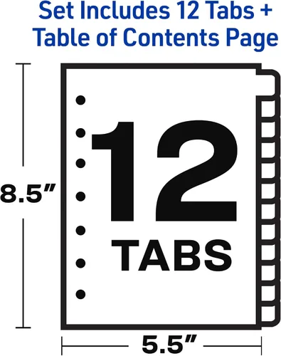 Vista 5 de Avery Mini Preprinted separadores con pestañas, 5,5 x 8.5-pulgadas, 12-tab A-Z Set (11313), Blanco