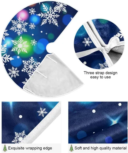 Vista 2 de ALAZA Decoración de falda de árbol de Navidad, pequeño adorno de falda de árbol de 35.4 pulgadas con copos de nieve azules con purpurina navideña