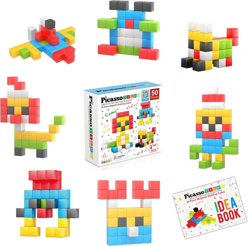 Vista 12 de PicassoTiles Juego de Construcción de Cubos de Rompecabezas Magnéticos de 60 Piezas, Bloques 3D de 1 Pulgada, Juguete de Construcción STEM