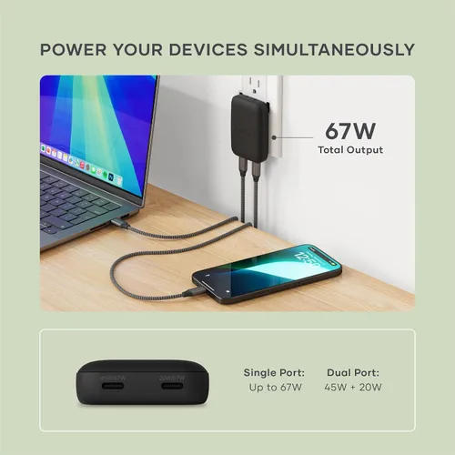 Vista 3 de Satechi OntheGo - Cargador de pared de 67 W con 2 puertos de carga rápida USBC PD y cable USB4 V2 Pro (3.9 ft/3.9 pies) para MacBook Pro/Air, iPad