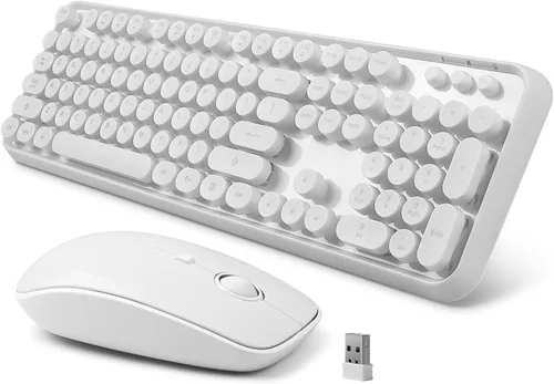 Vista 15 de Combo de teclado y mouse inalámbricos, teclado y mouse coloridos, teclado retro con 2.4 GHz Plug & Play, para Windows 11/10/7, portátil, PC (azul)