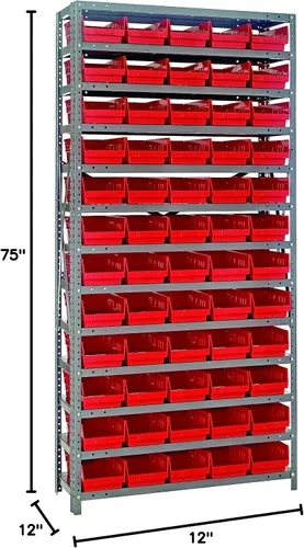 Vista 479 de Quantum QSBU-245BK Heavy Duty Shelving Unit with (7) Shelves and (24) QUS245 Black Bins for Garage Warehouse Storage Distribution 400 lb Load