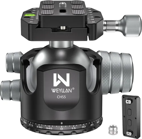 Vista 10 de Cabeza de trípode 44mm de perfil bajo, WEYLLAN DH44 cabeza de bola panorámica de 360 grados de metal con dos placas de liberación rápida, cabeza