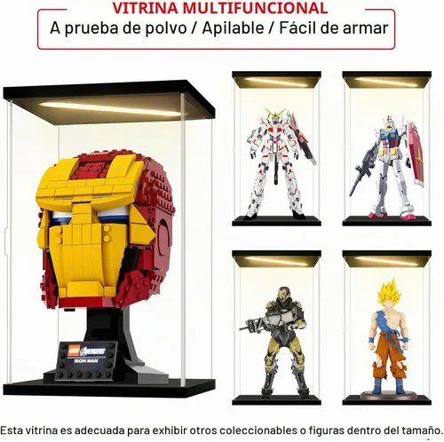 Vista 5 de Vitrina de acrílico para coleccionables, cajas de acrílico transparente para figuras de exhibición, memoribilia, casco de construcción iluminado