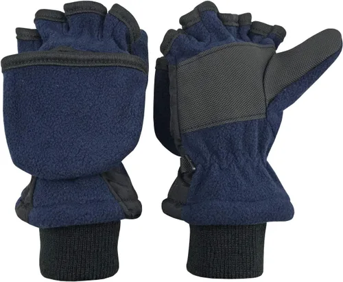 Vista 7 de N'Ice Caps - Manoplas convertibles con dedos sin forro, para invierno, para niños, Thinsulate con forro Negro Sólido