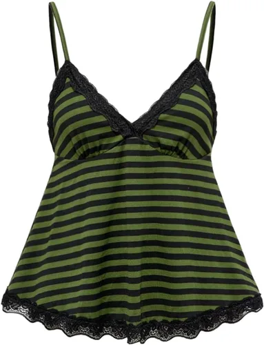 Vista 20 de SOLY HUX Tops tipo babydoll a rayas con encaje Y2K para mujer Negro (Black Polka Dots)