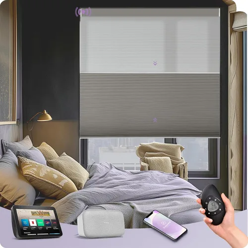 Vista 12 de Graywind Persianas celulares motorizadas con control remoto, persianas inteligentes de panal compatibles con Alexa y Google Home, oscurecimiento