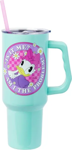 Vista 35 de Silver Buffalo Adventure Time With BMO - Vaso de acero inoxidable de doble pared con asa y pajilla, cabe en portavasos estándar, 40 onzas
