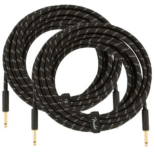 Vista 13 de Fender Cable de instrumentos de lujo de 10 pies, ángulo recto, tweed negro, paquete de 2