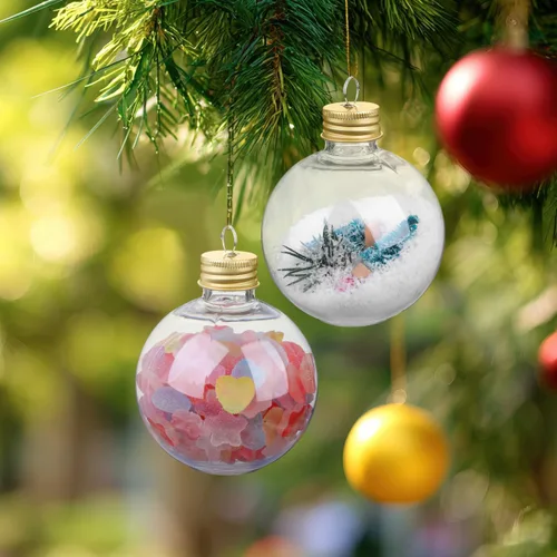 Vista 4 de Baluue Botellas de leche de plástico, 10 bolas de alcohol de Navidad, bola de adornos rellenables para árbol de Navidad de 8.5 fl oz, bombillas