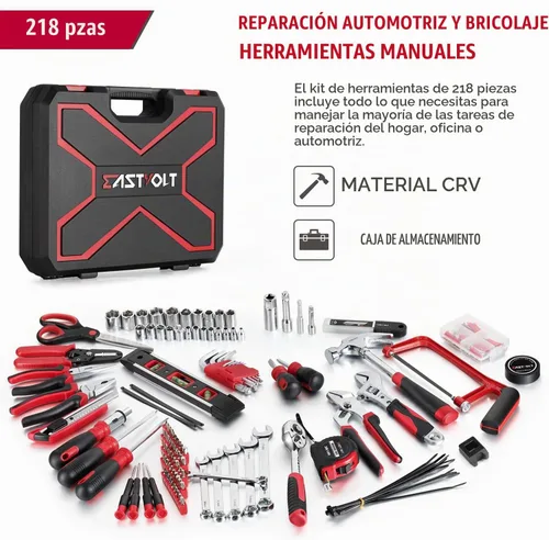 Vista 9 de Eastvolt - Juego de herramientas para el hogar de 218 piezas, juego de herramientas de reparación para automóviles, kits de herramientas