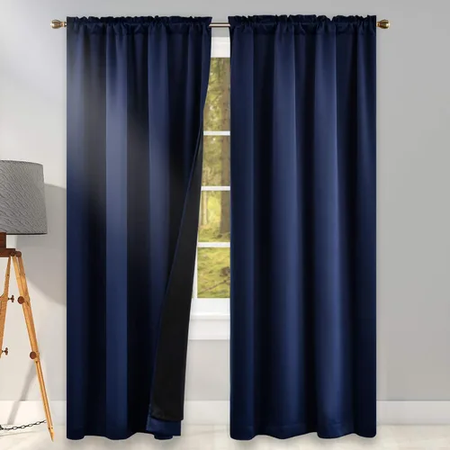 Vista 20 de KEQIAOSUOCAI Aqua - 100 cortinas opacas con forro negro para dormitorio, paneles de cortina totalmente opacas para sala de estar, cortinas aislantes