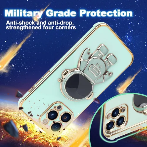 Vista 3 de Omio - Funda compatible con iPhone 15 Pro Max con soporte oculto de astronauta, funda de lujo chapado en corazón con borde lateral, pequeño