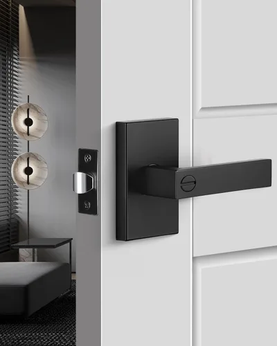 Vista 11 de Juego de cerraduras negras para puerta exterior, juego de cerraduras de puerta delantera con cerrojo de seguridad, juego de cerraduras cuadradas