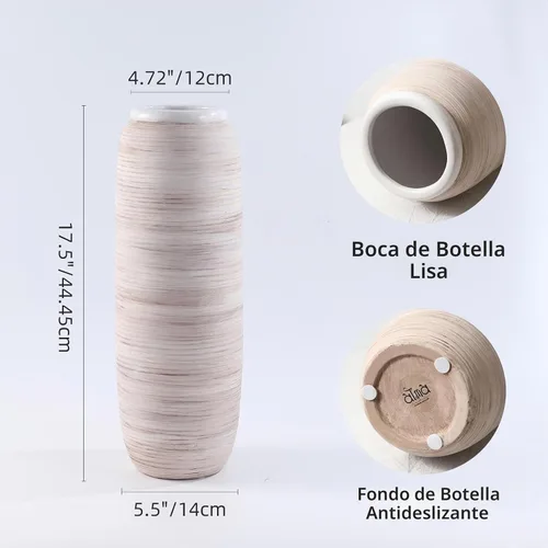 Vista 8 de ALMA Jarrón blanco alto para piso, jarrón extra grande de 18'' para ramo de flores secas de hierba de las pampas, jarrones grandes de cerámica