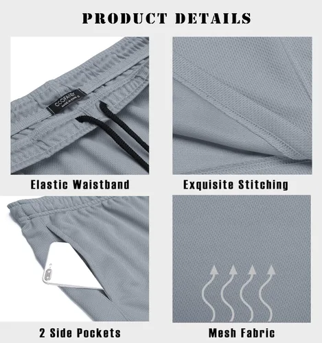 Vista 5 de COOFANDY Paquete de 3 pantalones cortos de entrenamiento para hombre, pantalones cortos deportivos de malla, ligeros, para culturismo, con bolsillos