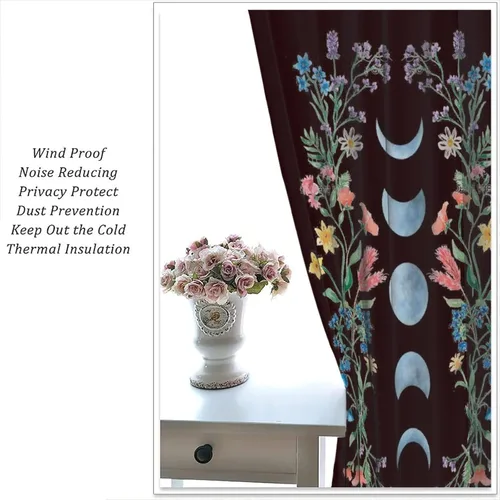 Vista 6 de Cortinas florales de luna, flores negras, fase de flores silvestres, luz de luna, jardín, estética, bohemio, primavera, vides, naturaleza, juego