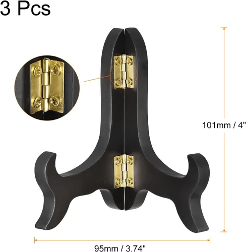 Vista 2 de uxcell 3pcs 4" soporte de placa de caballete, soporte de exhibición plegable de madera negro para marco de imagen decorativo