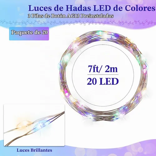 Vista 2 de Hortsun - 20 paquetes de luces de hadas que funcionan con pilas, 3 modos de velocidad, 2 m / 7 pies, 20 luces LED, mini luces de cadena