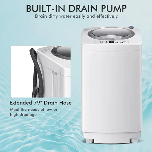 Vista 6 de RELAX4LIFE Lavadora portátil completamente automática, capacidad de 8 libras con 6 programas y 3 niveles de agua, pantalla LED, bomba de drenaje