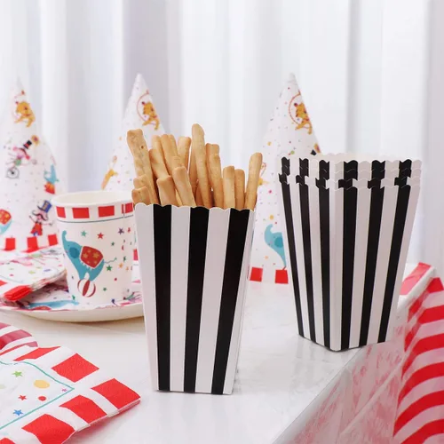 Vista 4 de TOYMYTOY Cajas de palomitas de maíz, recipientes de cartón para palomitas de maíz para recuerdos de fiesta, 24 piezas (negro)