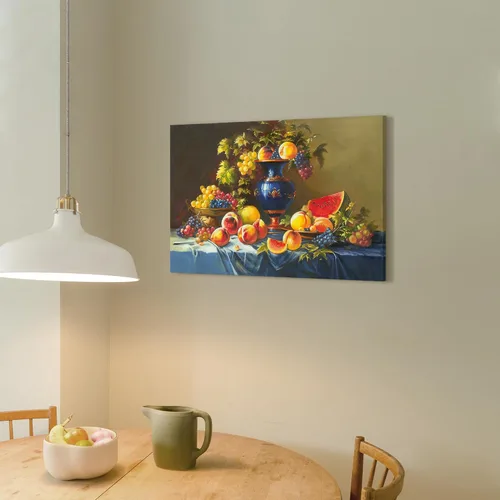 Vista 4 de ARTISTIC PATH Arte de Pared en Lienzo de Comida Retro - Cuadro Vintage de Frutas Burdeos Colorido Melocotón Uva Pintura Antigua Impresiones de Arte