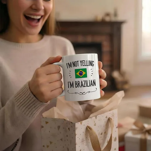 Vista 5 de Casitika Recuerdo y regalos del orgullo brasileño. Taza de café de 11 onzas. Idea de regalo para esposa, marido, amigo o compañero de trabajo