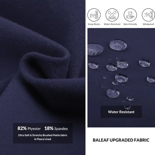Vista 3 de BALEAF Mallas de forro polar para hombre, pantalones térmicos de ciclismo, resistentes al agua, con cremallera, bolsillos, para invierno, cálido
